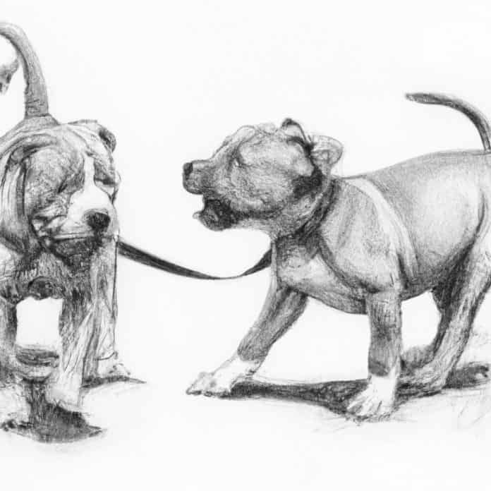Pitbull puppies attempting to walk on leash outdoors.