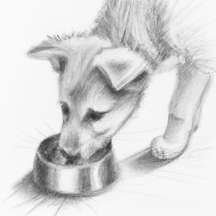 puppy happily eating from a food bowl