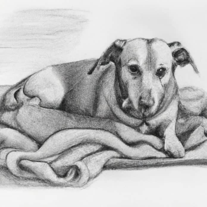 concerned dog resting on a cozy blanket.