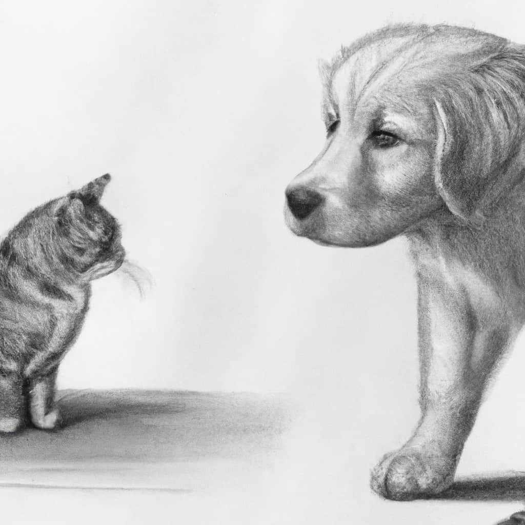 Puppy looking at a nearby cat