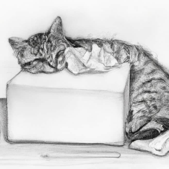 kitten resting comfortably with a tissue box nearby