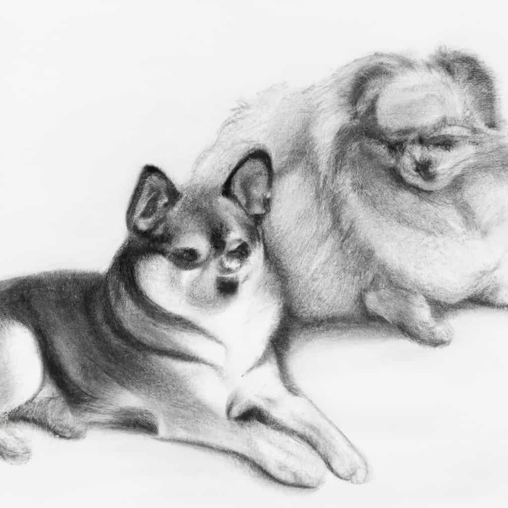 Chihuahua and Spitz sitting together peacefully.
