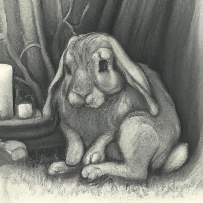 concerned rabbit in a cozy environment