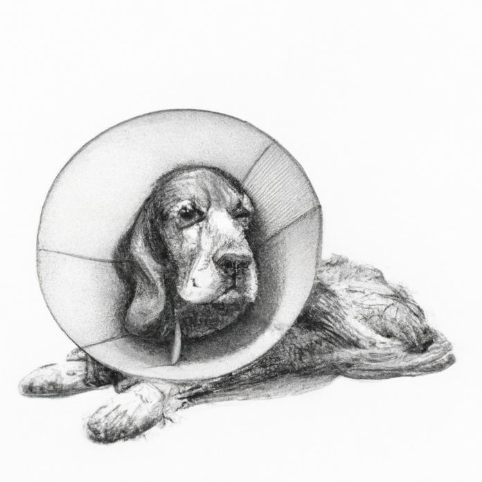 Dog wearing a protective cone