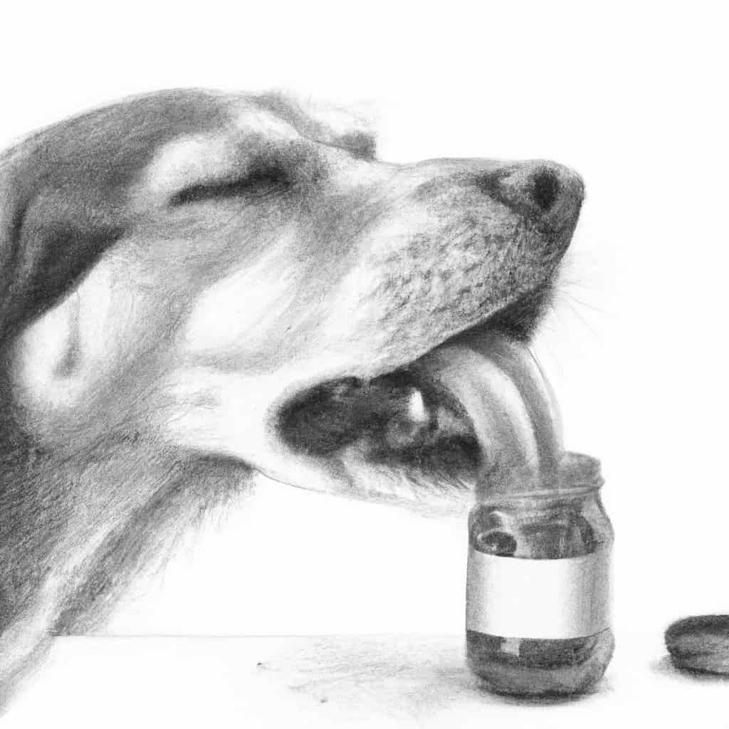 dog licking an empty Nutella jar.