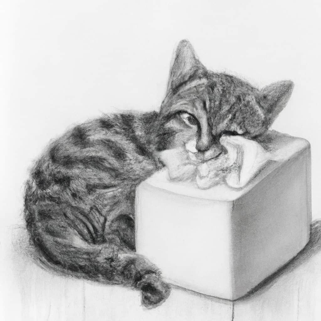 kitten cuddled up with a tissue box
