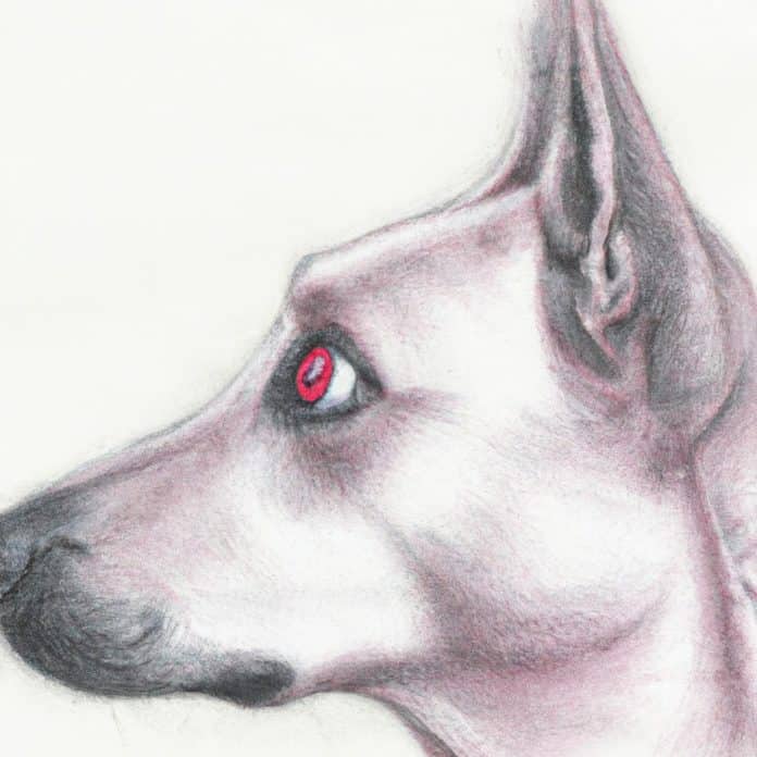 dog looking away with a slightly red eye