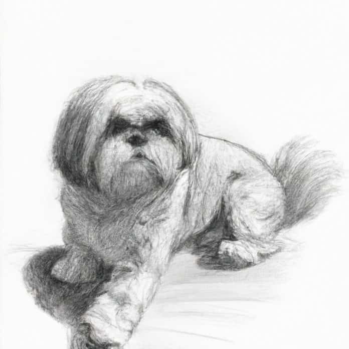 Shih Tzu looking concerned with a slightly lifted leg.