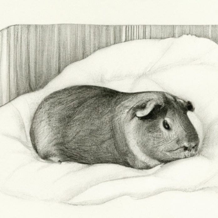 English Shorthair Guinea Pig lying down in a cozy environment.