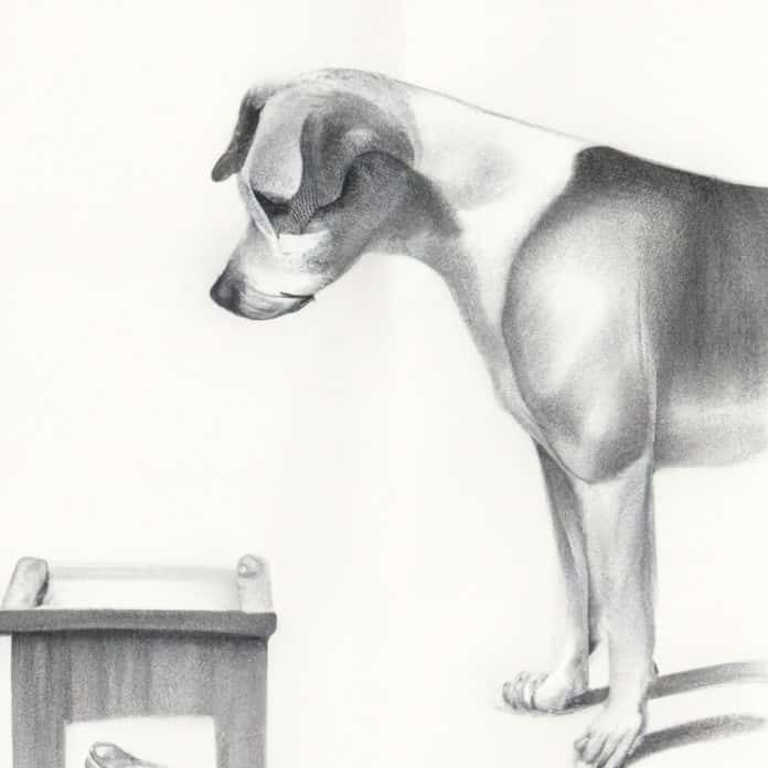 Worried dog looking at its stool.