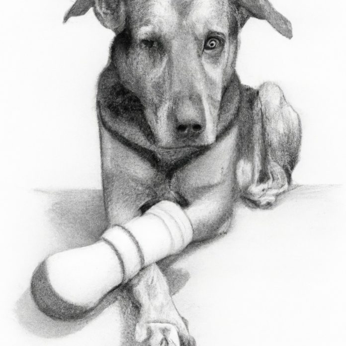 dog with bandaged paw looking sad