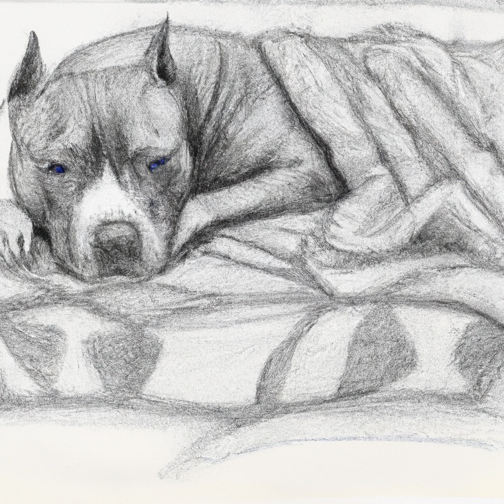 anxious Pitbull resting on a cozy blanket
