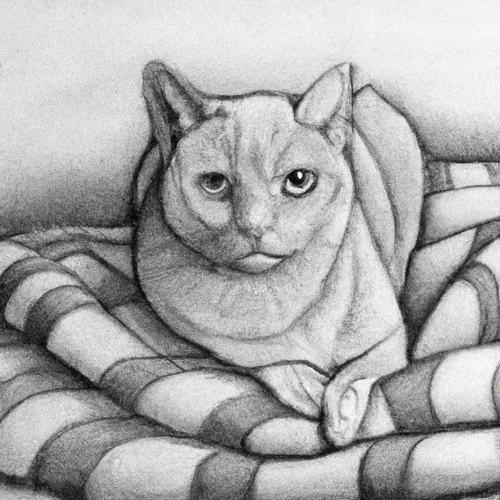 concerned cat lying on a comfy blanket