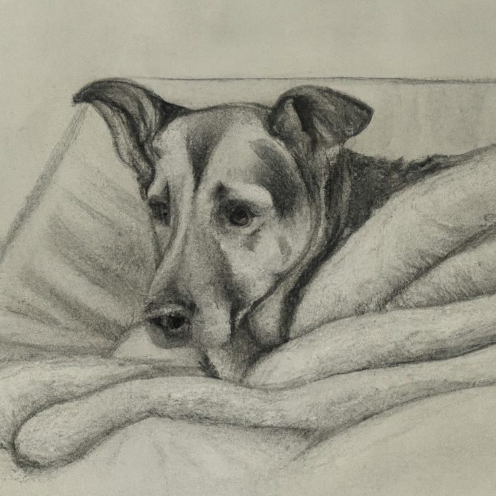 concerned dog resting on a cozy blanket