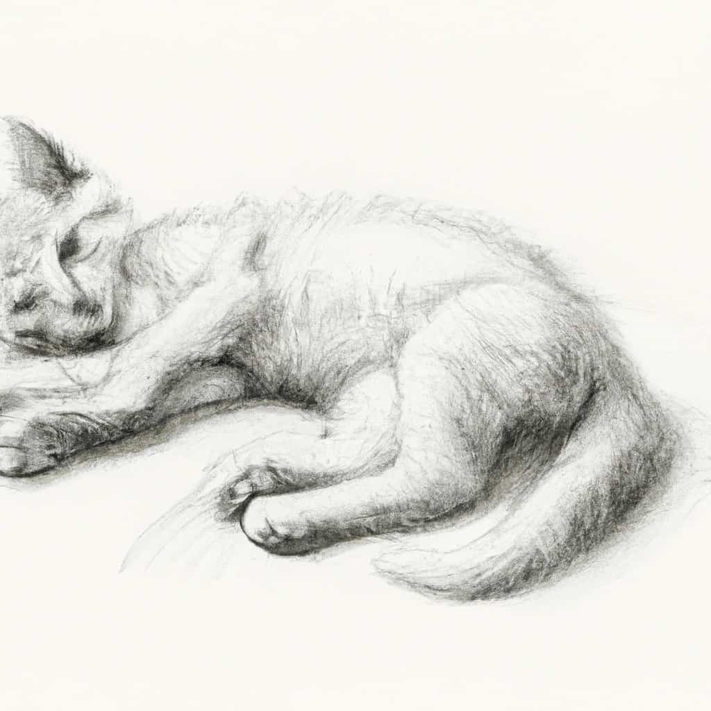 Kitten resting comfortably on a soft surface.