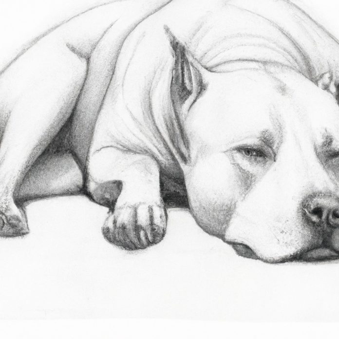 Pit Bull looking tired and lying down