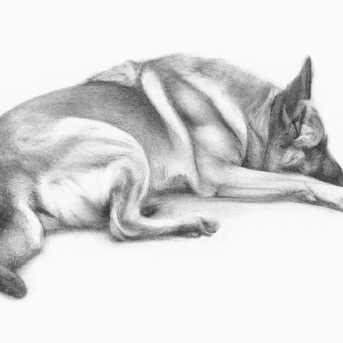 German Shepherd lying down with a visible lump on its spine.