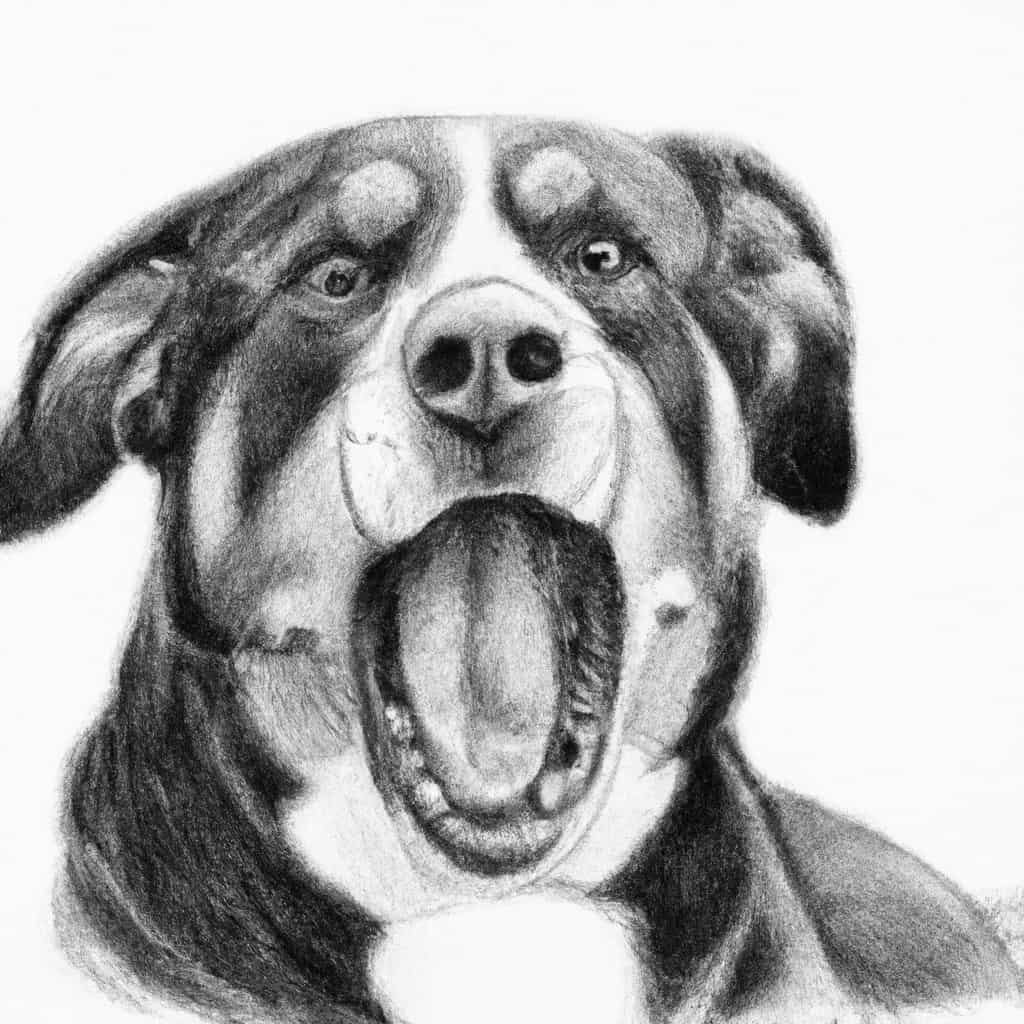 Swiss Mountain Dog barking with a surprised expression