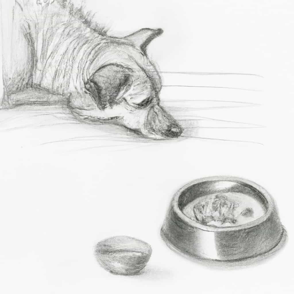 dog looking at a bowl of new food