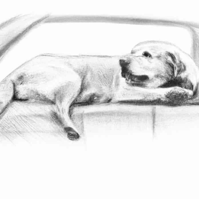 Arthritic Labrador lying comfortably in the back of the car.