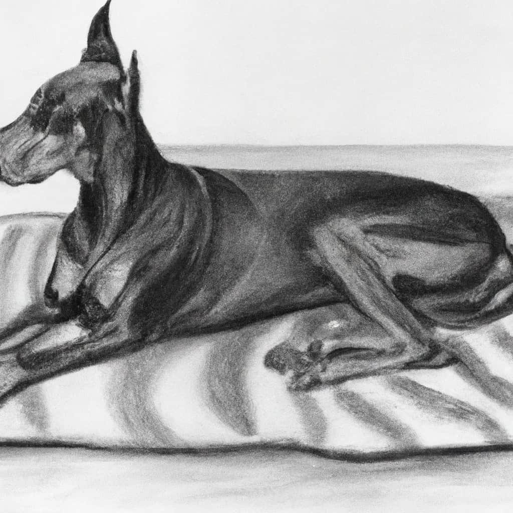 Doberman relaxing on a comfortable rug