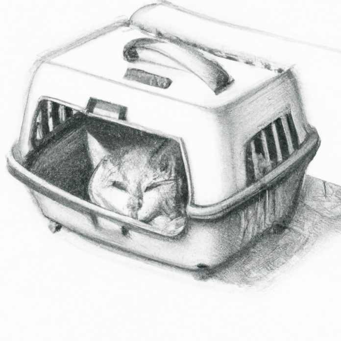 cat resting in a carrier during a road trip