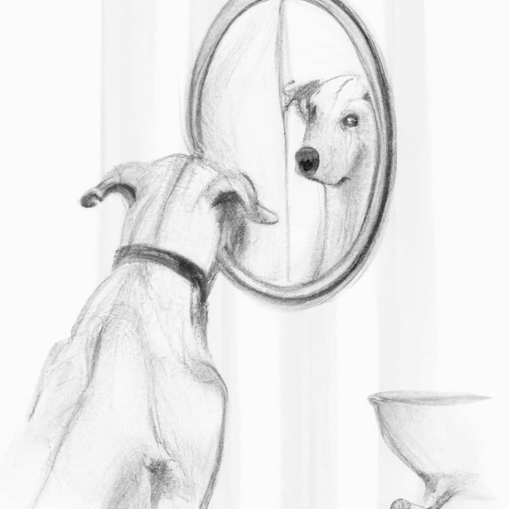 dog examining its reflection in a mirror.