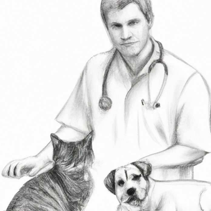veterinarian examining a cat and a dog.