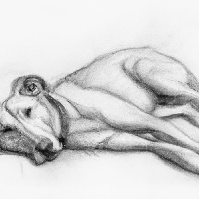 worried-looking dog lying down