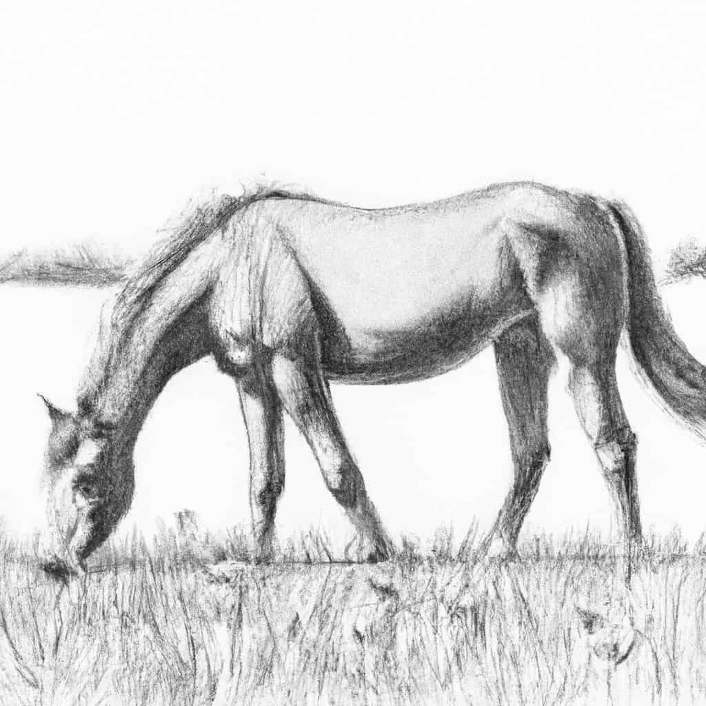 A stallion-like horse grazing peacefully in the field.