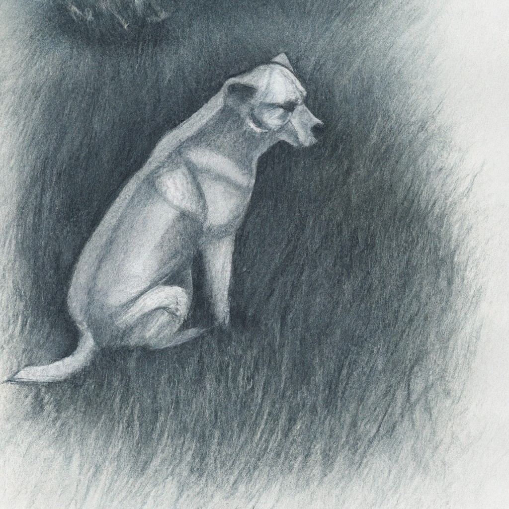 worried dog sitting near grass