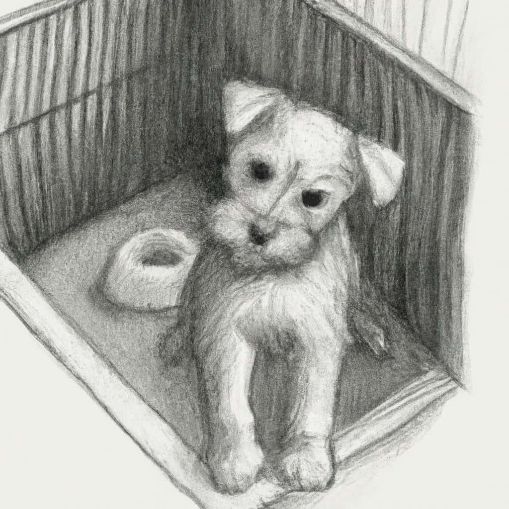 A distressed puppy in its playpen.