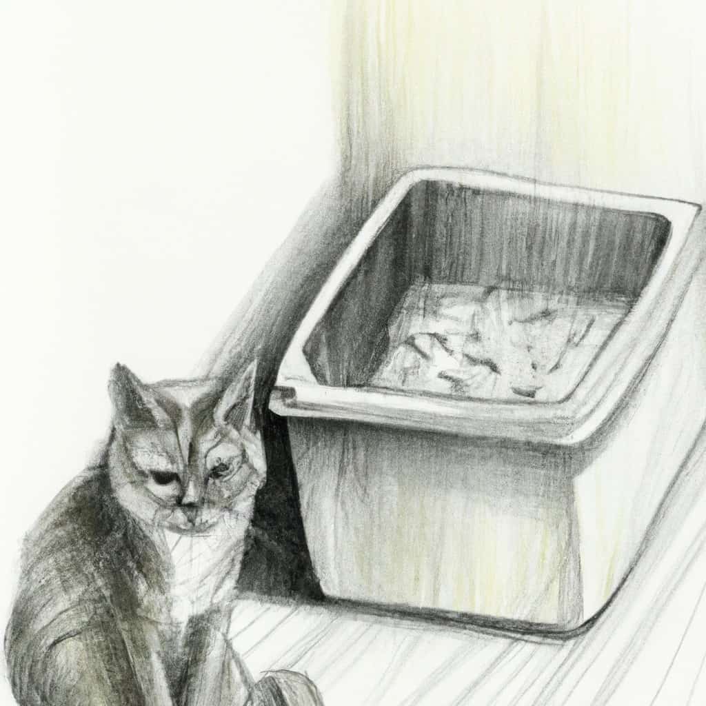 Cat looking uncomfortable near a litter box
