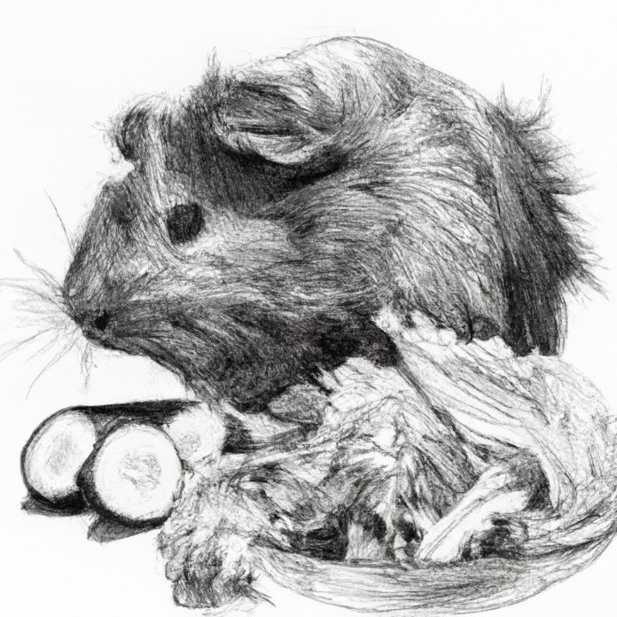 A guinea pig munching on fresh vegetables.