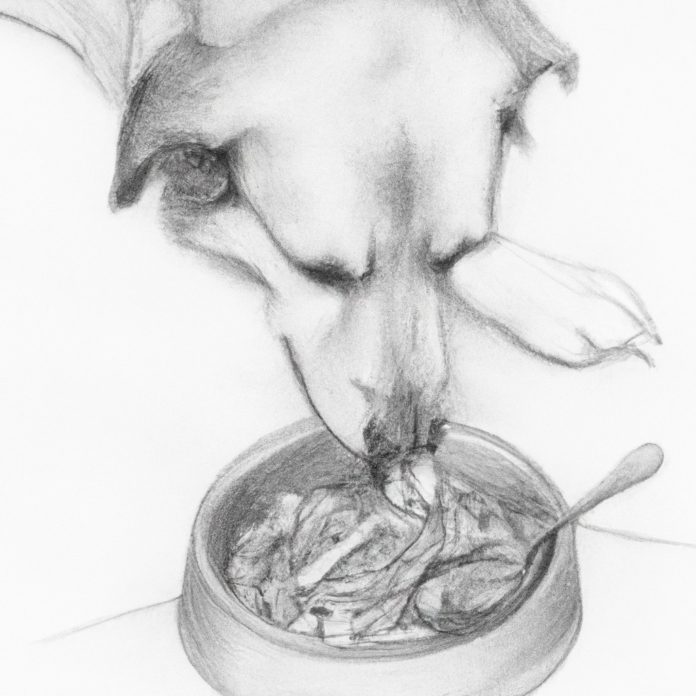 dog enjoying a bowl of mixed wet and dry food.