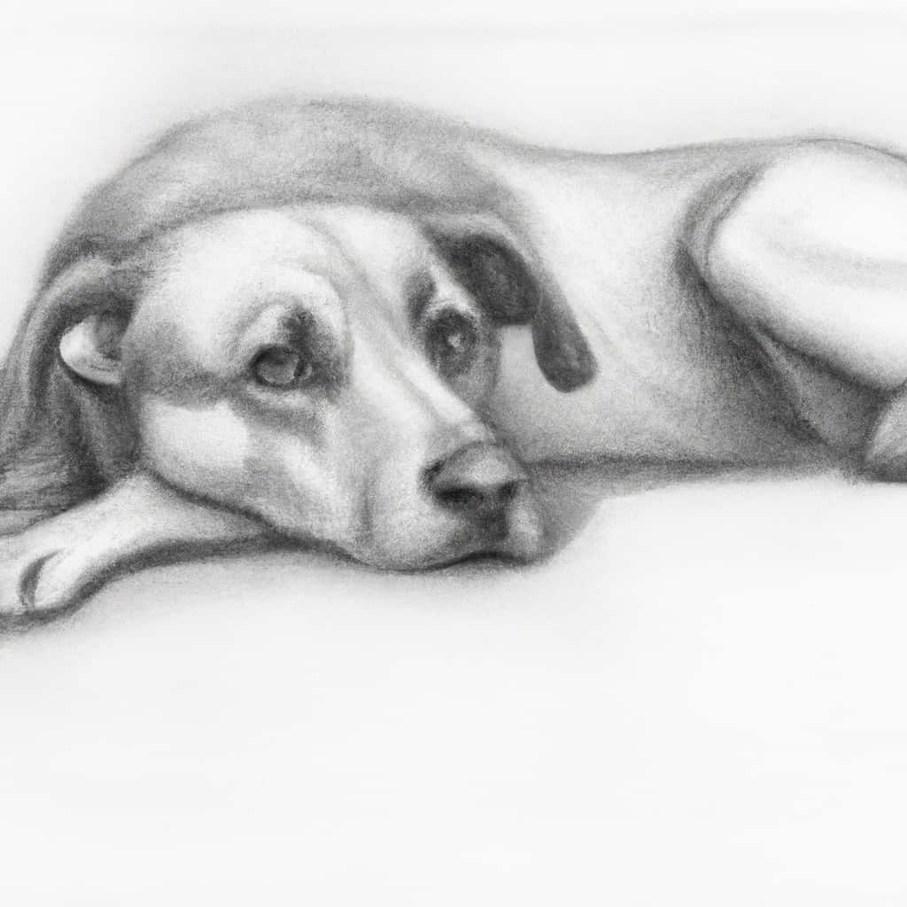 A gloomy-looking dog laying down