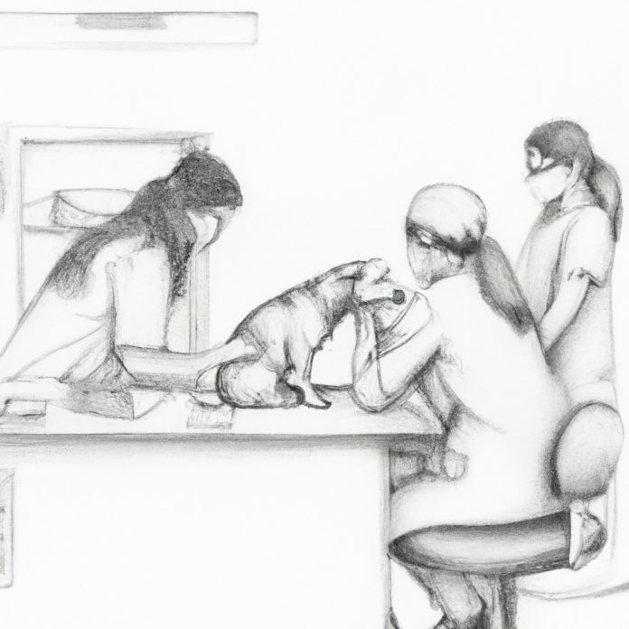 pets undergoing a routine check-up at the vet's office
