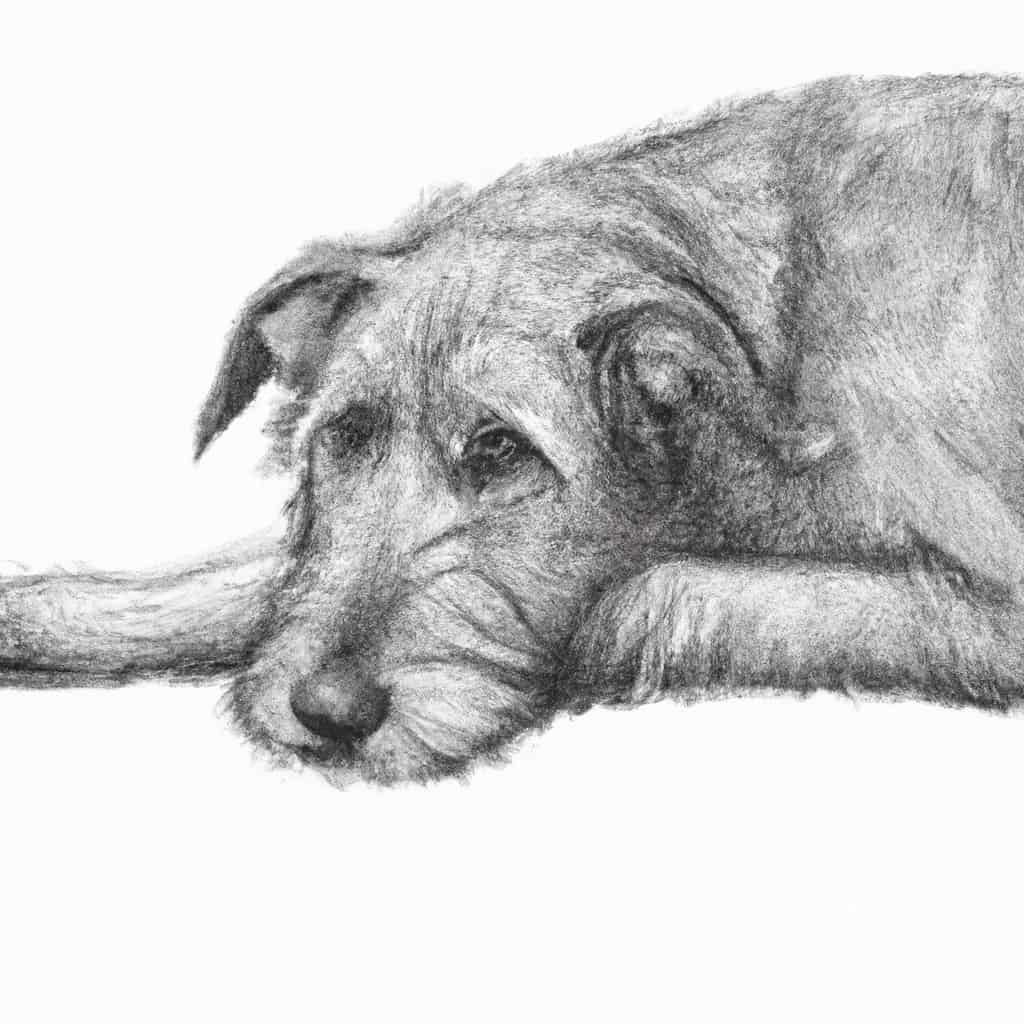 Irish Wolfhound lying down with a sad expression