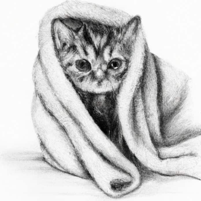 kitten wrapped in a towel after bath