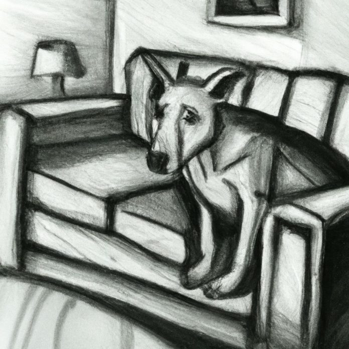 worried dog in a living room