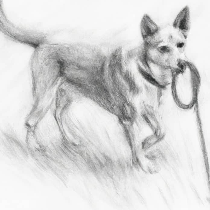 A dog tugging on its leash during a walk