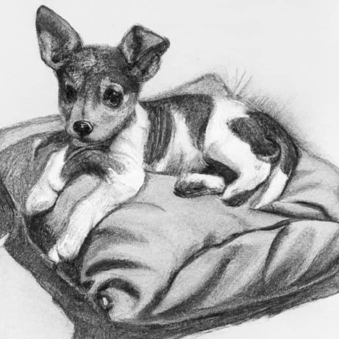 puppy resting comfortably on a cushion with a caring atmosphere.