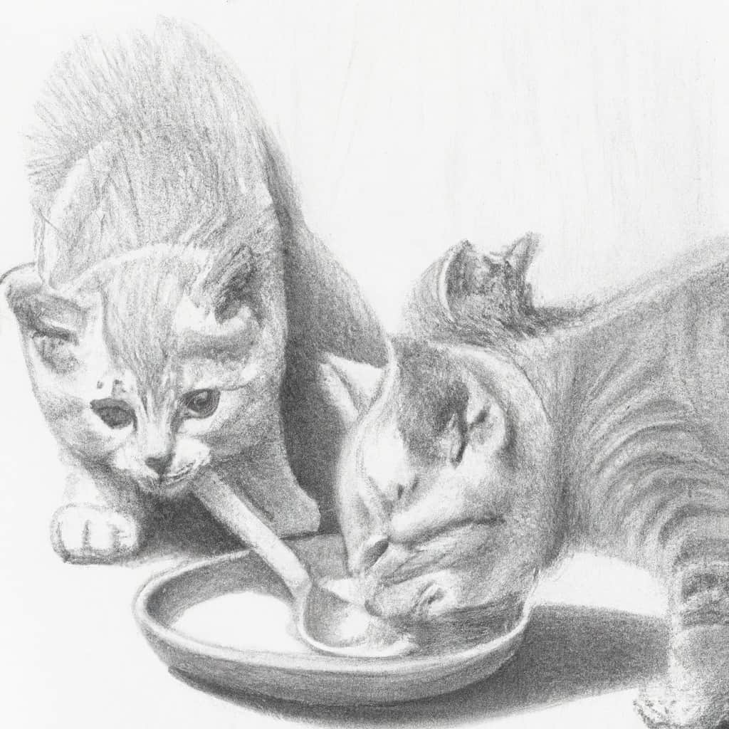 Kittens enjoying meal time