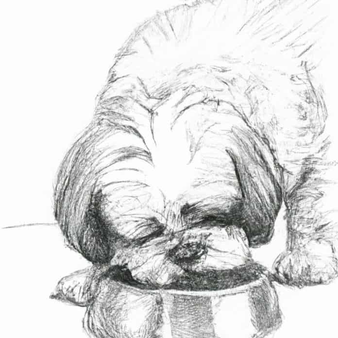 Shih Tzu eating from its bowl.