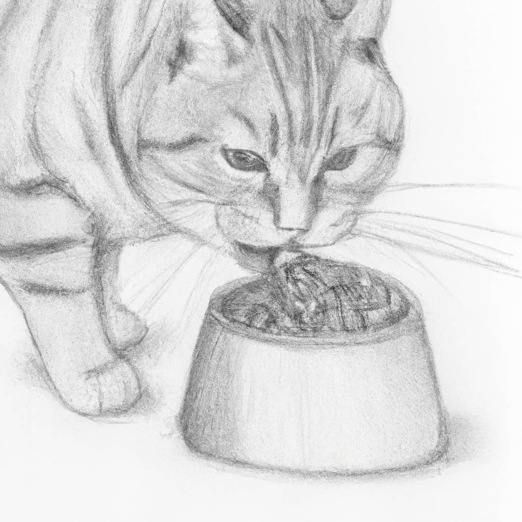 Cat eating healthful pet food.