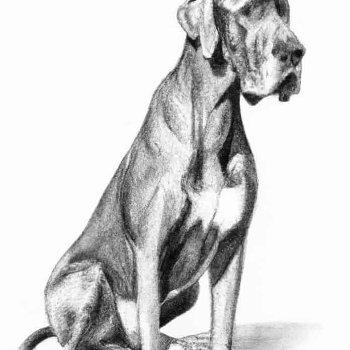 Great Dane sitting and looking concerned