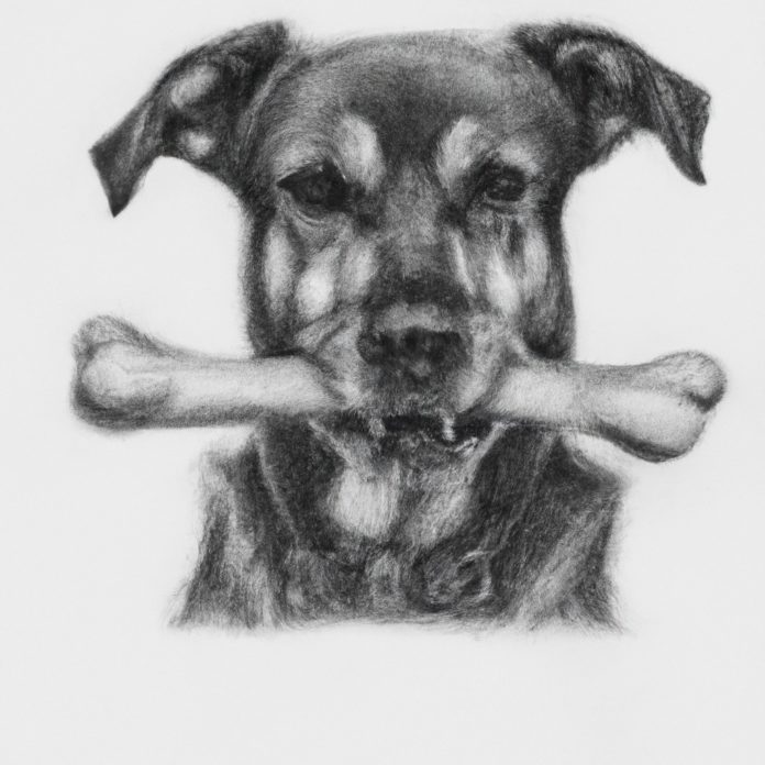 dog with a bone near its mouth