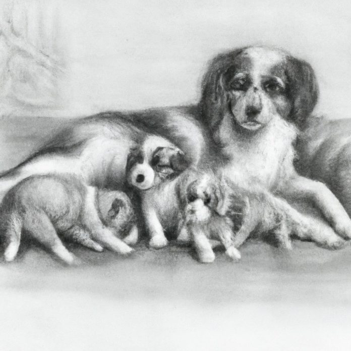 puppies with their mother in a cozy setting