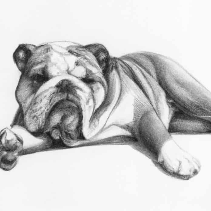 English Bulldog lying down comfortably.