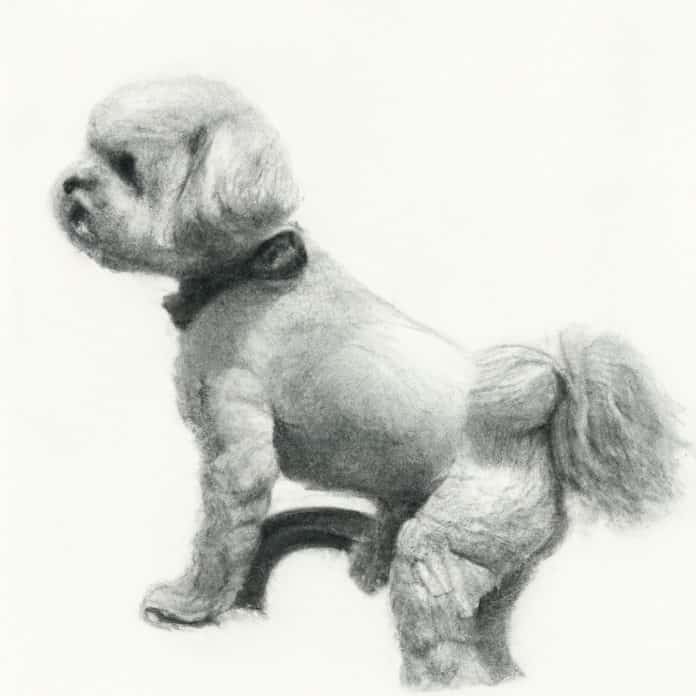 Shih-Poo sitting with a supportive brace on its back legs